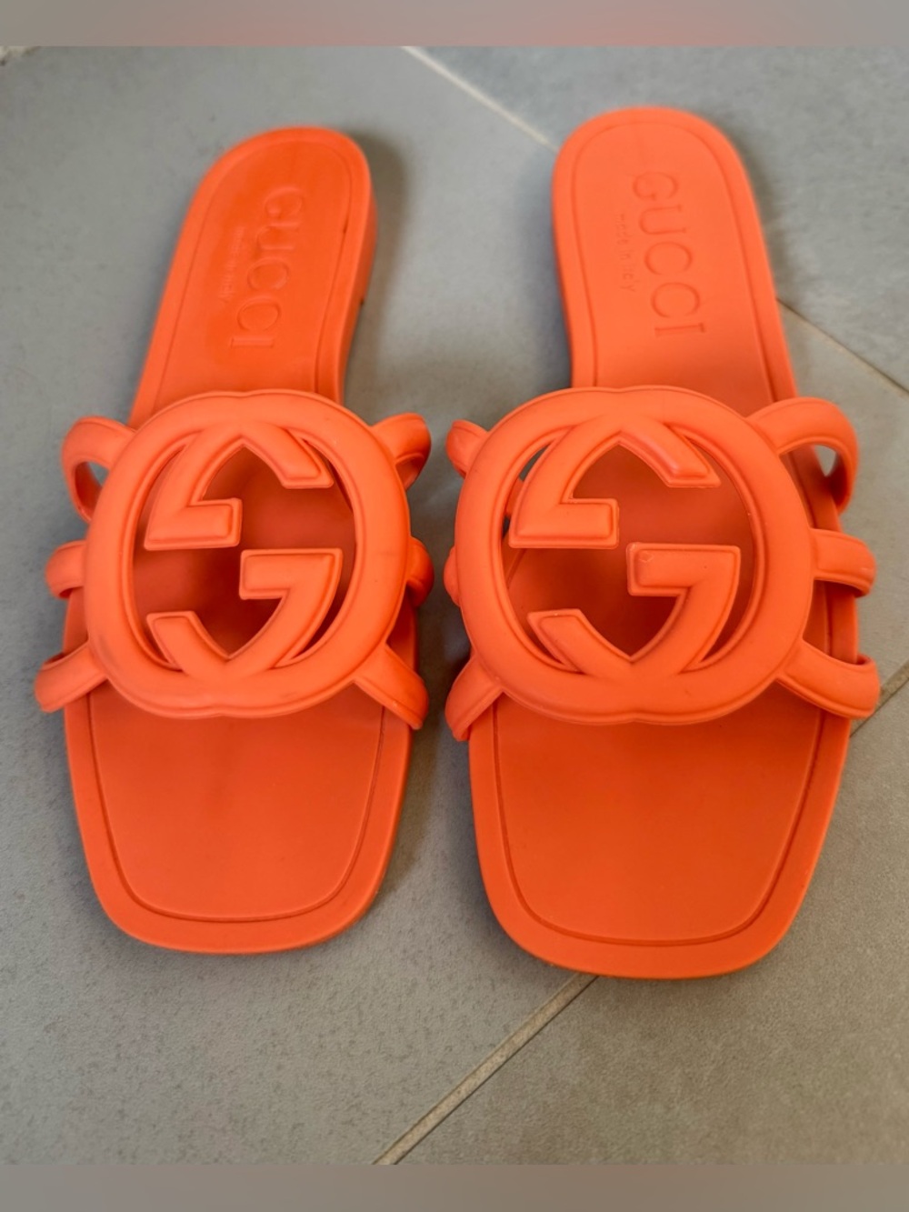 Orange Interlocking G Slide Sandals